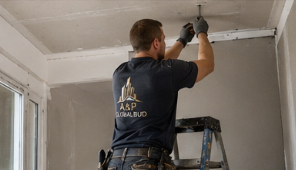 Specjalista A&P Globalbud podczas kompleksowego remontu